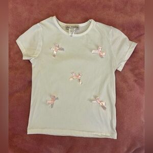 Garanimals Cream Ribbed Short Sleeve Tee with Pink Bow Accents